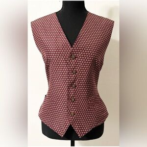 Anne Pinkerton Vintage Silk Stylish Burgundy Patterned Vest Detailed Buttons